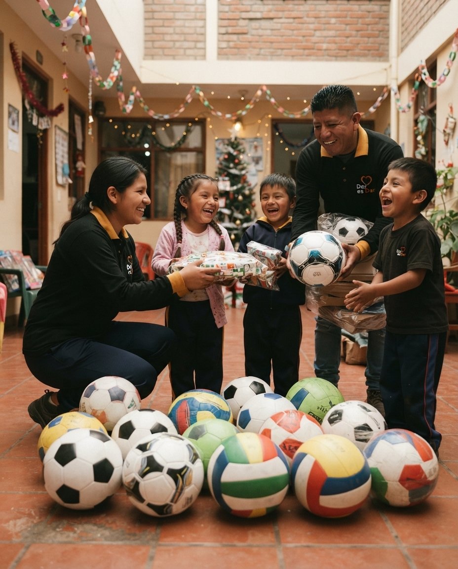 Pelotas donadas para que los niños jueguen