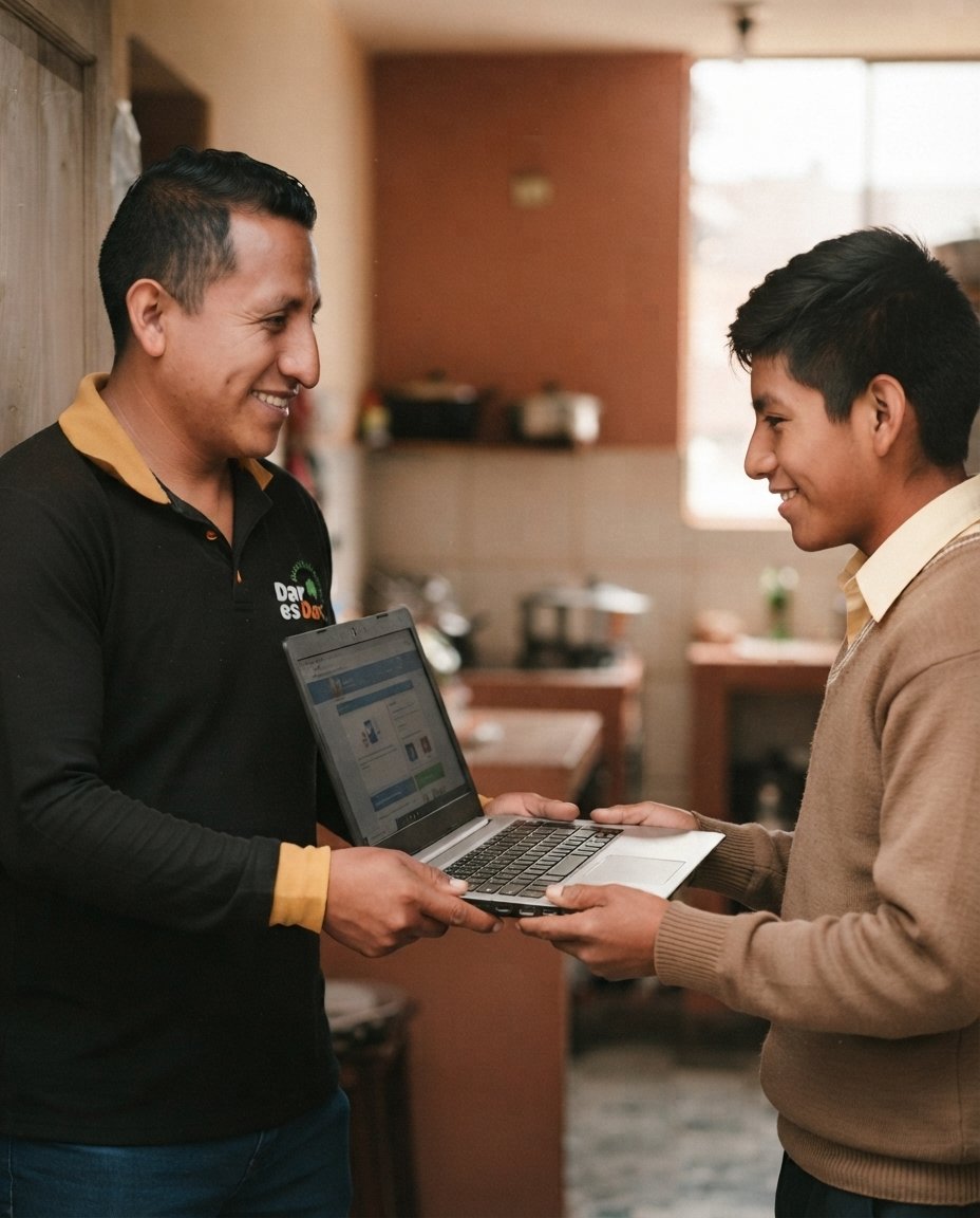 Entrega de una laptop reacondicionada a un estudiante